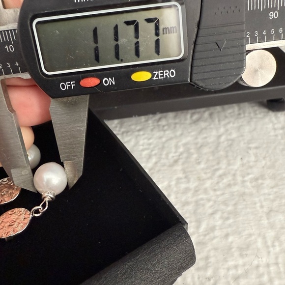 Silver Disc and White Pearl Earrings - Picture 5 of 7